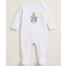 KW108: Baby DTF Printed All In one Sleepsuit- Blue Bunny Rabbit (3-12 months)